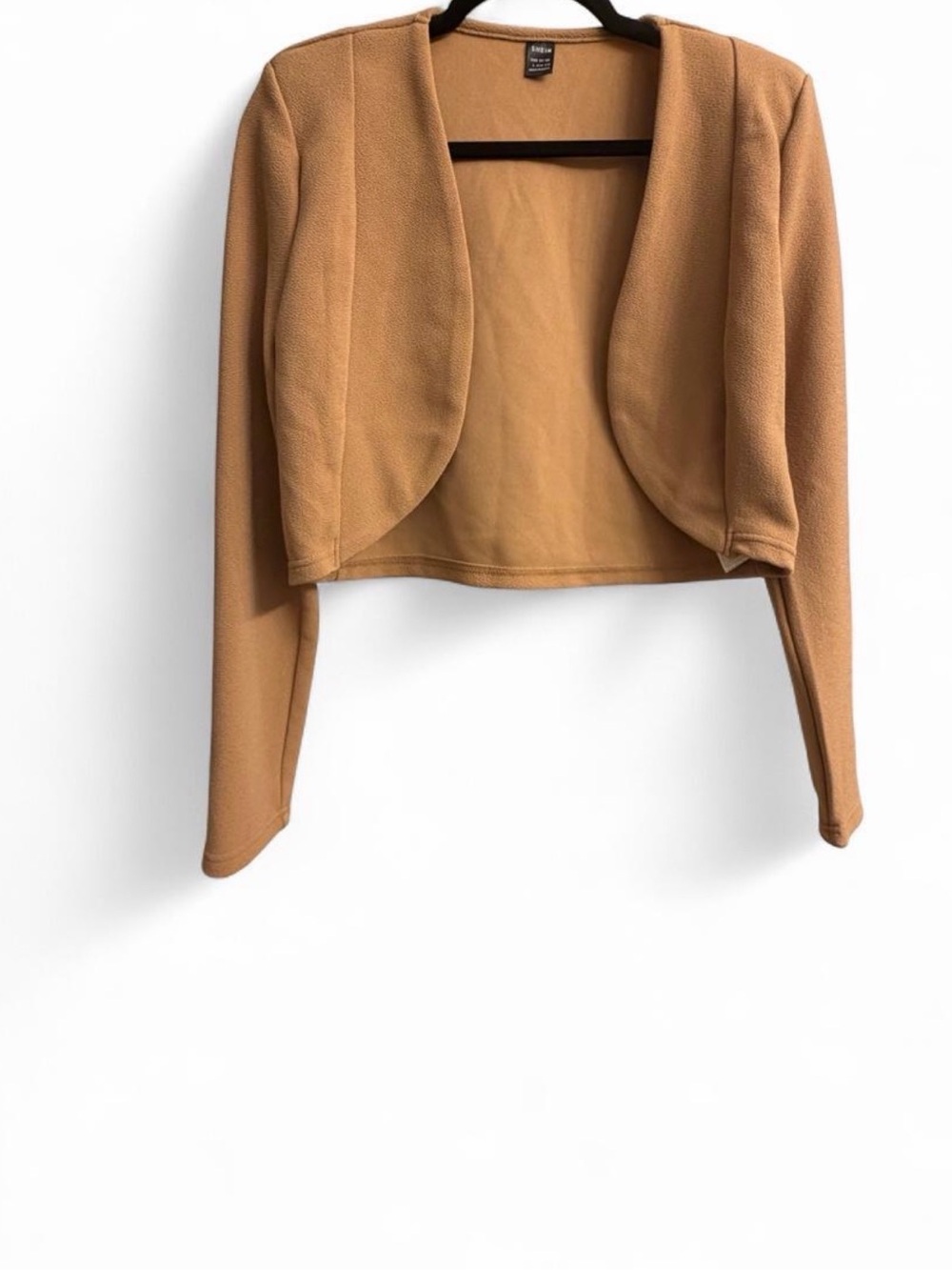 SHEIN Cropped Open-Front Bolero Sweater - Camel Brown